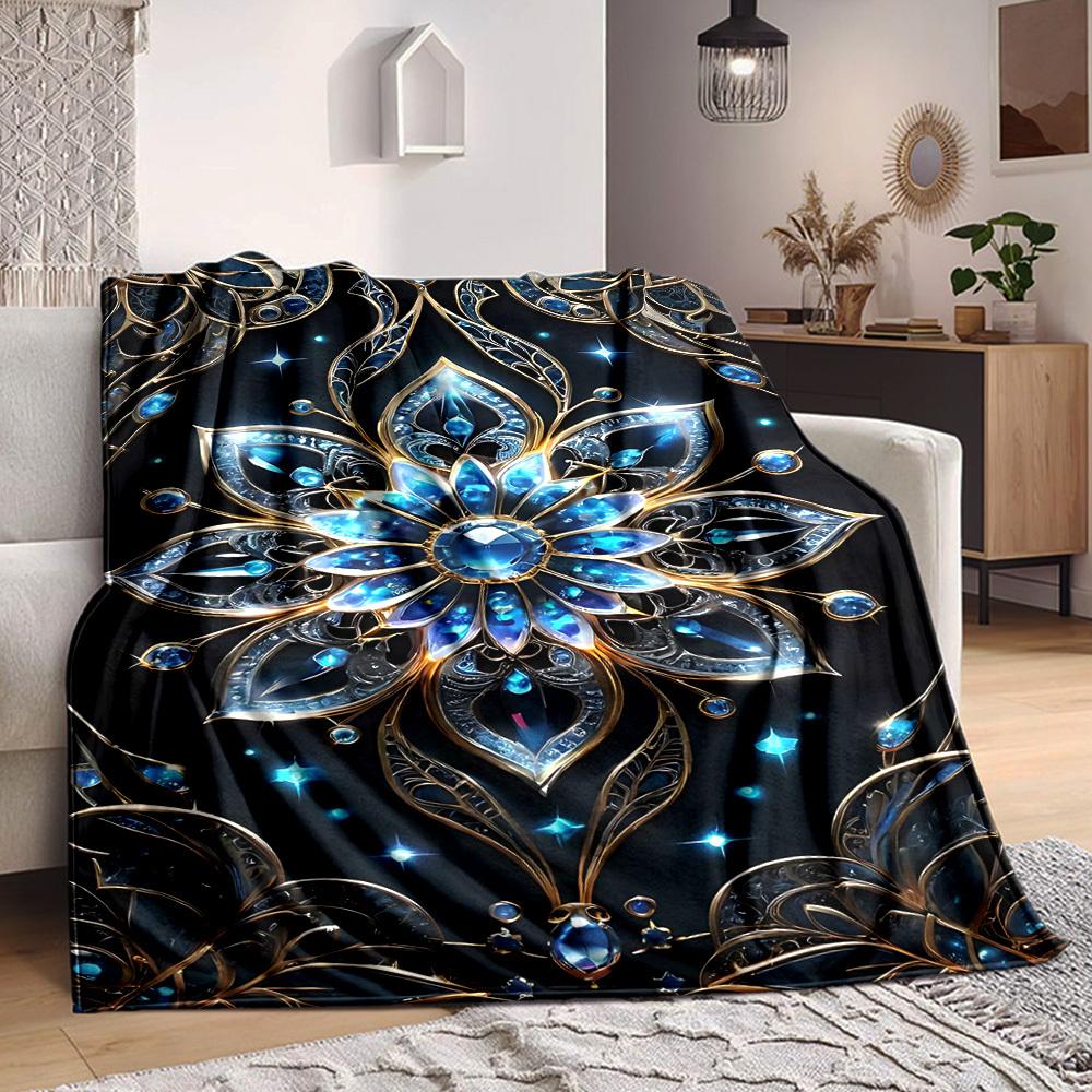 1PC Gilded Lotus Print Blanket, Soft Throw Blanket - Warm & Cozy for Couch, Bed, Office, and Travel yy250912195