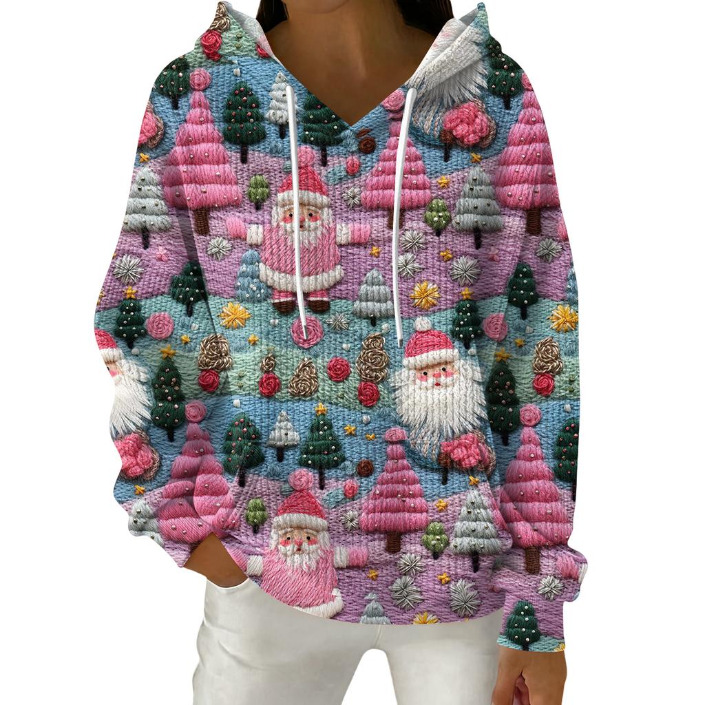 Женский модный повседневный пуловер с рождественским принтом, толстовка с капюшоном и длинными рукавами