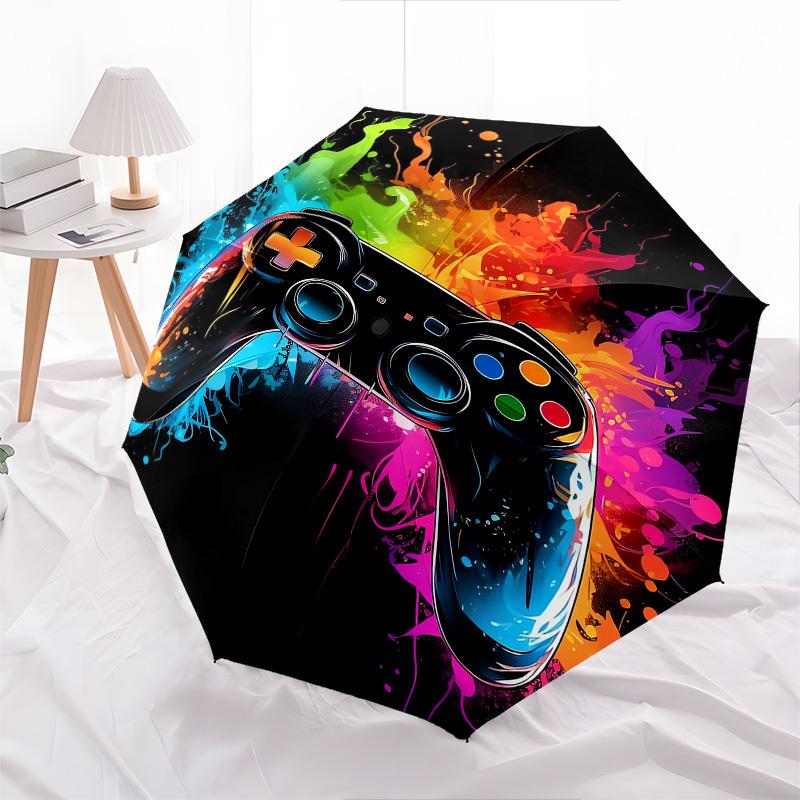 1pc Gamer Colors Themed Design Umbrella 8 Rib Frame, One-touch Automatic Opening 3 Fold Umbrella, Fashion Gift-p0803051