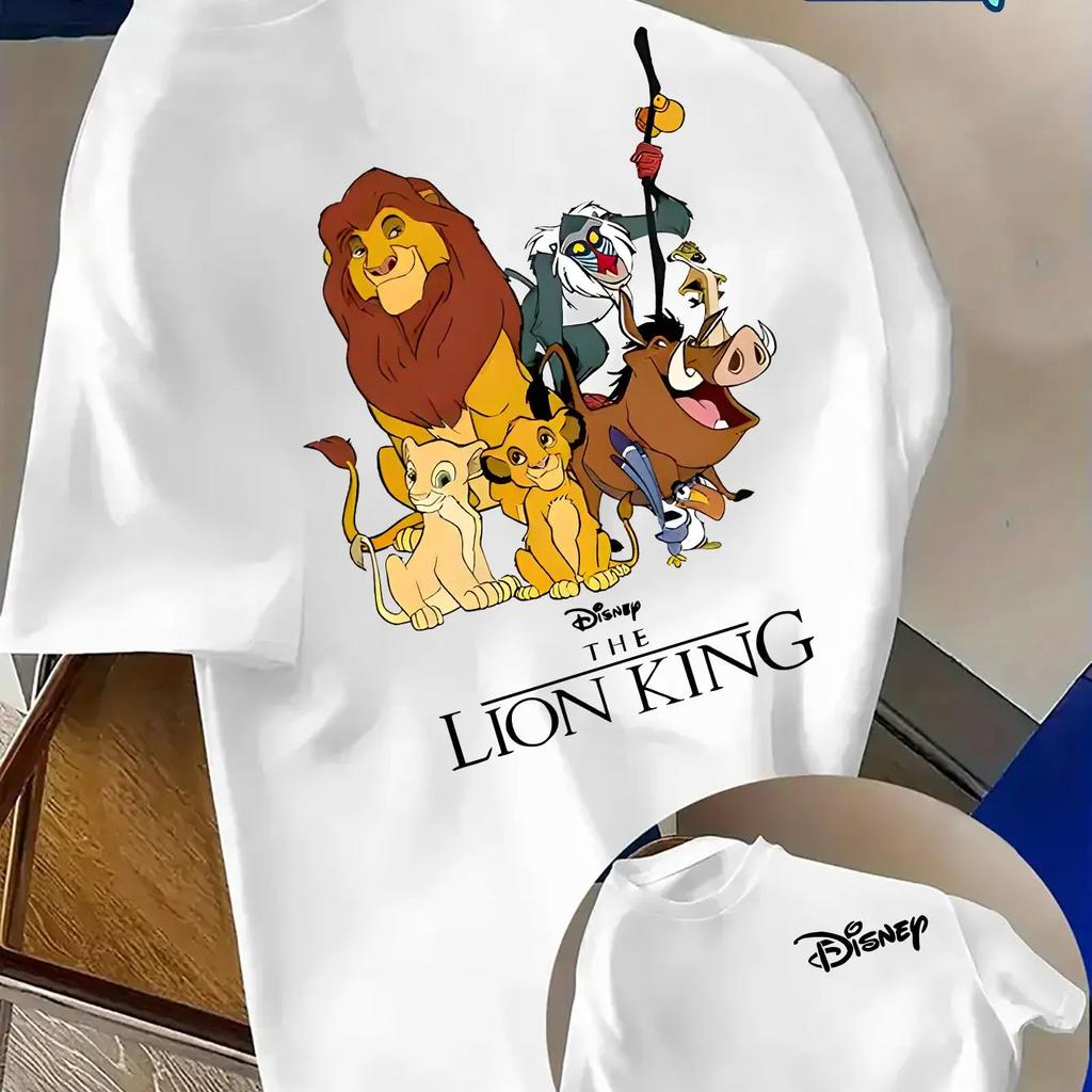 2026 Лето Дисней Симба Король Лев Графическая Футболка Мужчины Женщины Мода Хлопок Качество Повседневная Свободная Короткий Рукав Классическая Унисекс