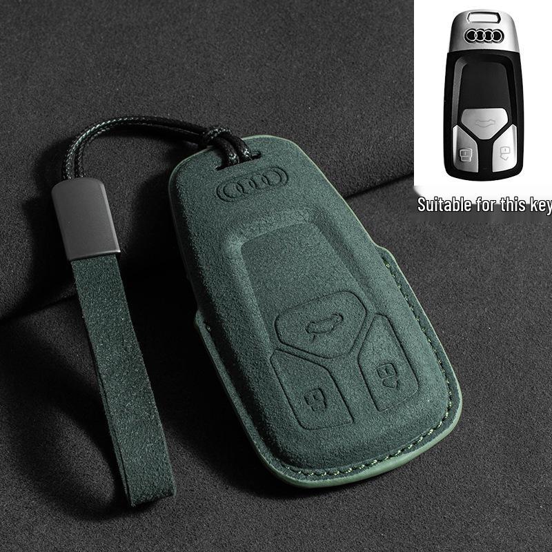 Suede Key Shell Cover for New A4L, A6L, A3, A5, A7, Q2L, Q5L, Q3, Q6, Q7, Q8e Models with Key Bag & Chain