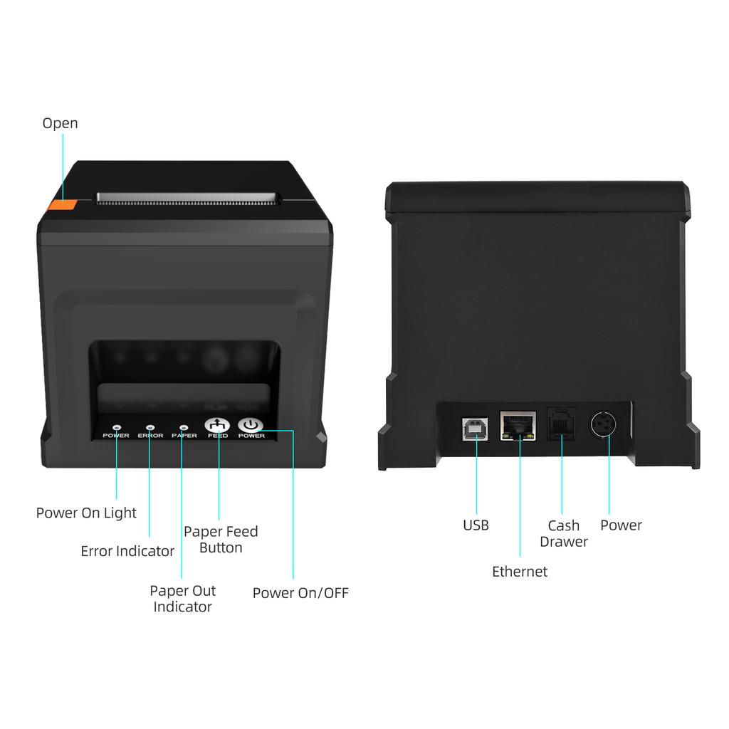Чековый принтер USB + LAN, 80 мм, POS-принтер с автоматическим резаком, прямая термопечать на рабочем столе