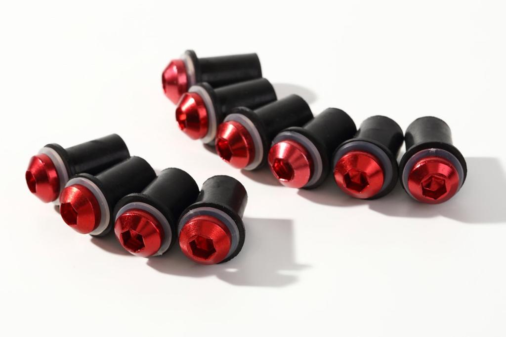 Офис кк Болт и гайка-вставка для экрана, Красный, Набор из 10 штук, Размер M5, Использует оригинальную резину, Для крепления обтекателей и экранов