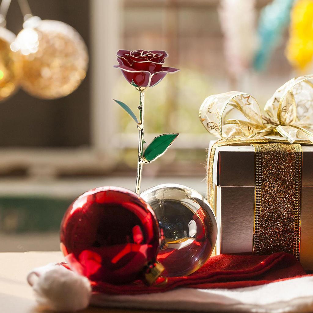 Любовь Навсегда Красная Роза с Длинным Стеблем и Отделкой из 24-каратной Золотой Фольги Лучший Подарок на День Святого Валентина