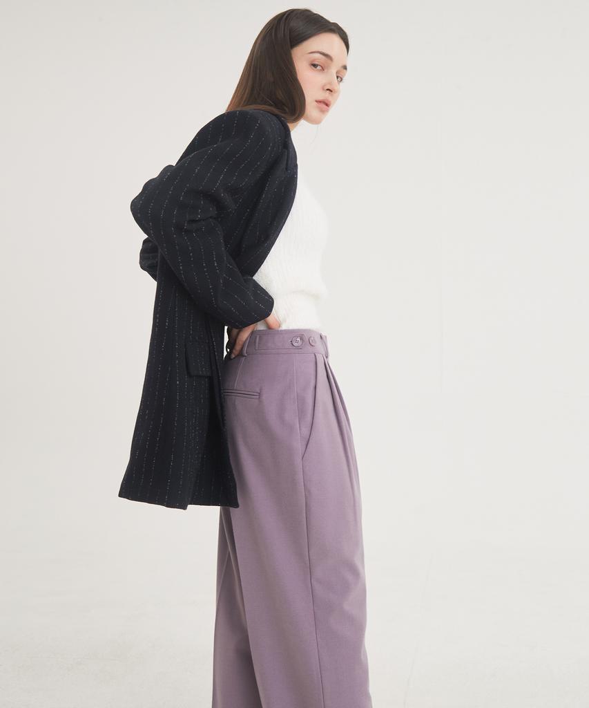 THEFRHT Two-Tuck Button Wide Wool Pants (Violet)
