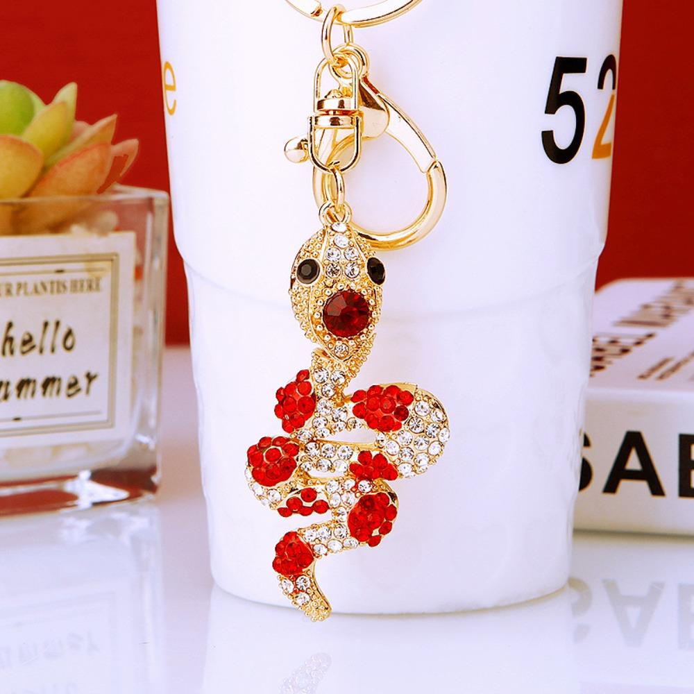 Fortune Rhinestone Snake Keychain Exquisite Women's Bag Pendant Cute Snake Lucky Pendant  Couple
