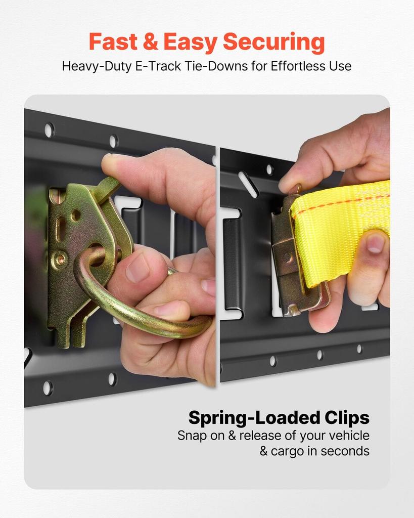 E-Track Tie-Down Rail Kit, 4 Pack 0.4 m E Tracks Set, 21 Pcs Includes 2 Ratchet Straps & 4 O-Rings & 4 Tie-Offs with D-Ring & 2 Single Slots & 8 End