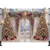 LS Christmas Window Trees Backdrops Kids Baby Photography Props Child Photocall Decors Fireplace Snowy Scene Backgrounds