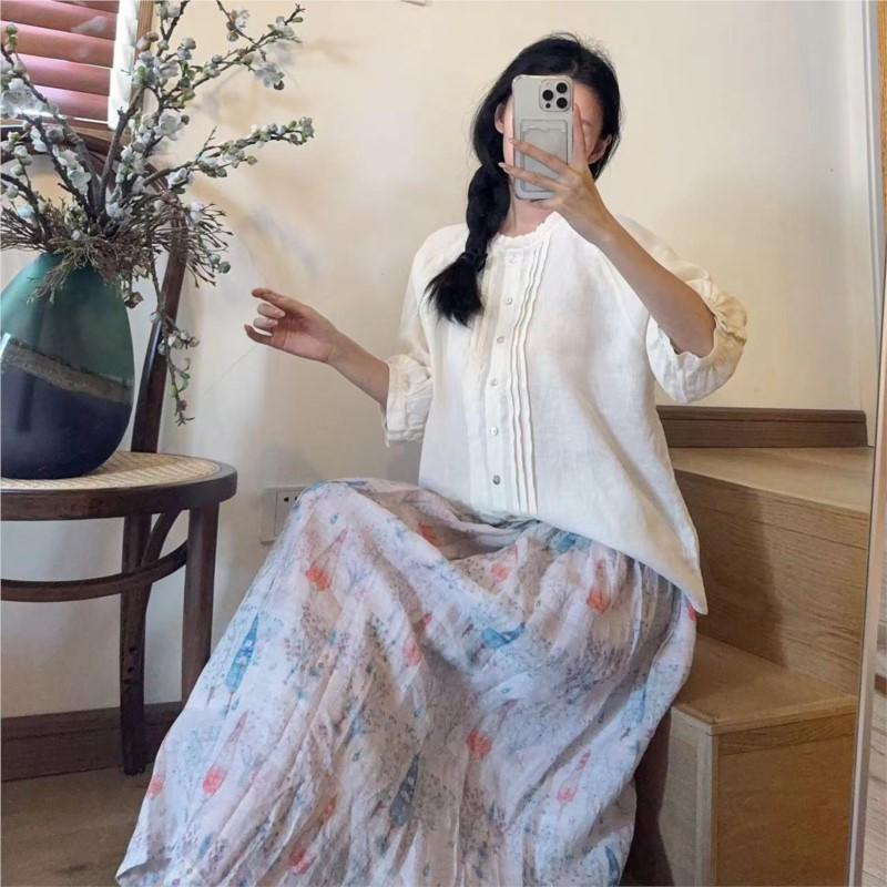 Johnature Летние рубашки, повседневные винтажные рубашки с оборками, простые свободные однотонные плиссированные универсальные женские блузки