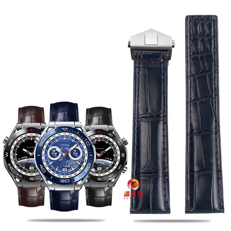 For Ultimate Crocodile Leather Watcband Huawei Watch GT3 Honor Smart Strap Casual Business TAG HEUER Bracelet Blue Black 22mm