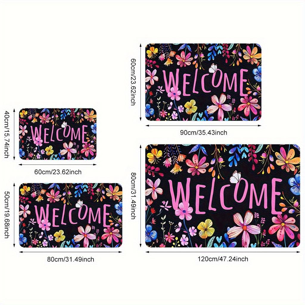 1Pcs Spring Flower Pattern Floor Mat Modern Kitchen Polyester Rug, Non-Slip Colorful Indoor Carpet, For Home Bathroom Bedroom Living Room Decor