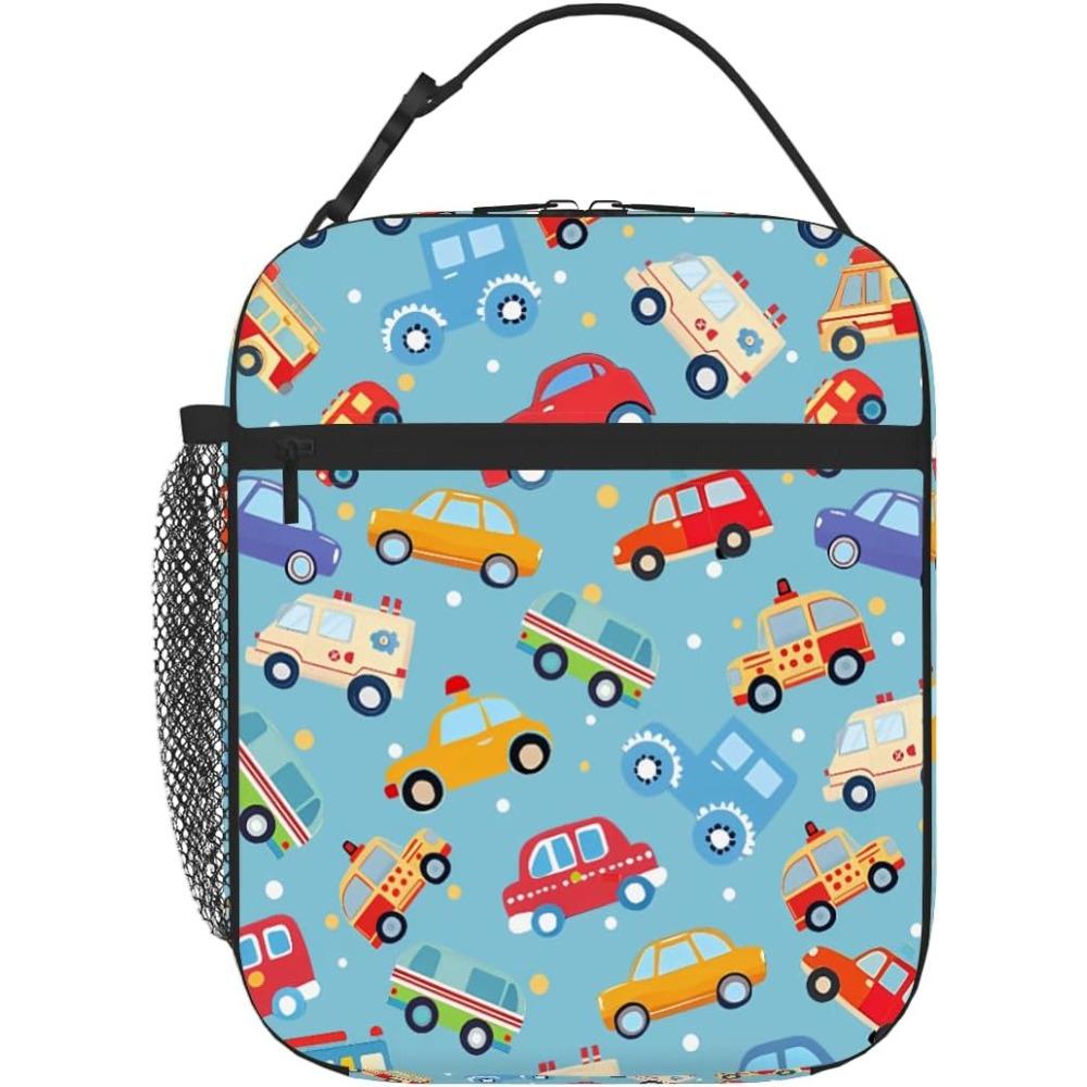 Kids Lunch Bag Childish Cars Trucks Insulated Lunch Bags For Boys Girls Back To School, Reusable Thermal Cooler Lunch Box Tote