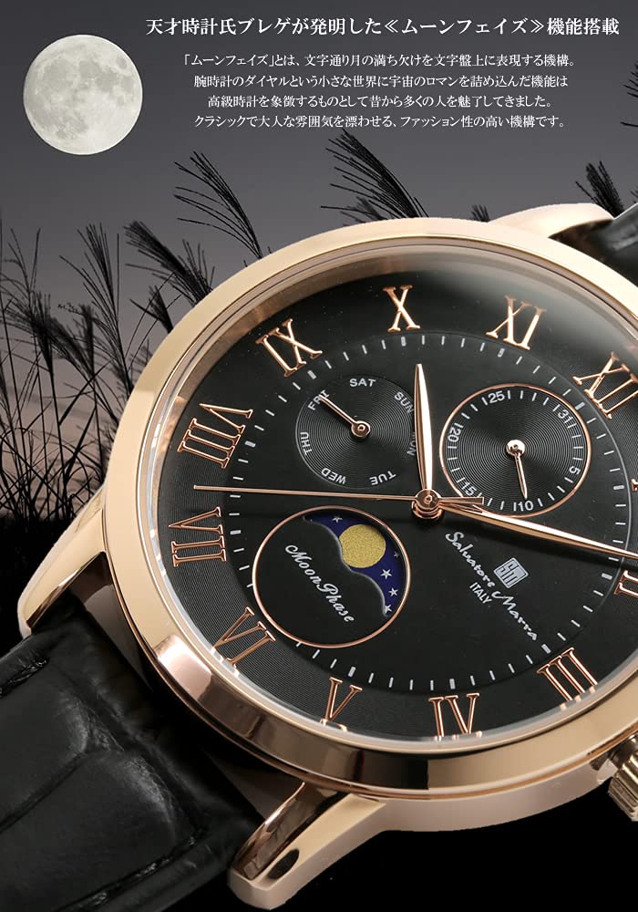 Watch Moon Phase Multi Calendar 5 ATM Water Resistant Business Formal Leather Belt Limited Model Silver Blue [Salvatore Mara] Men's SM21106-SSBL