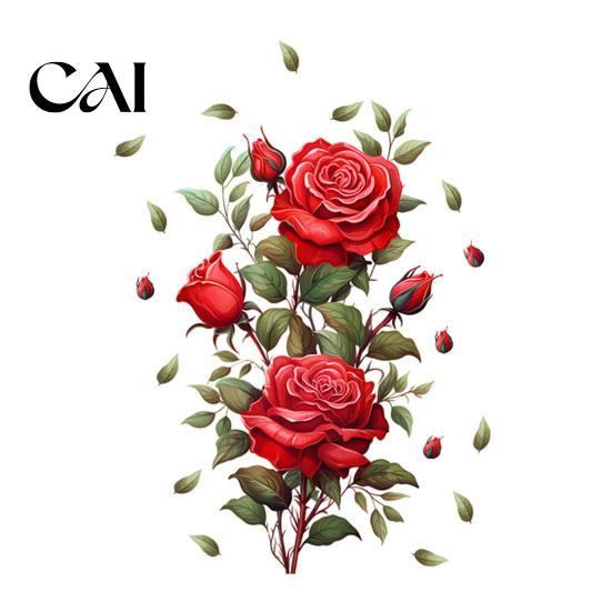 Romantic Floral Wall Sticker for Bedroom Red Rose Sticker, Watercolor Peel and Stick Decal Durable Weather Resistant Stickers Living Room Bedroom,