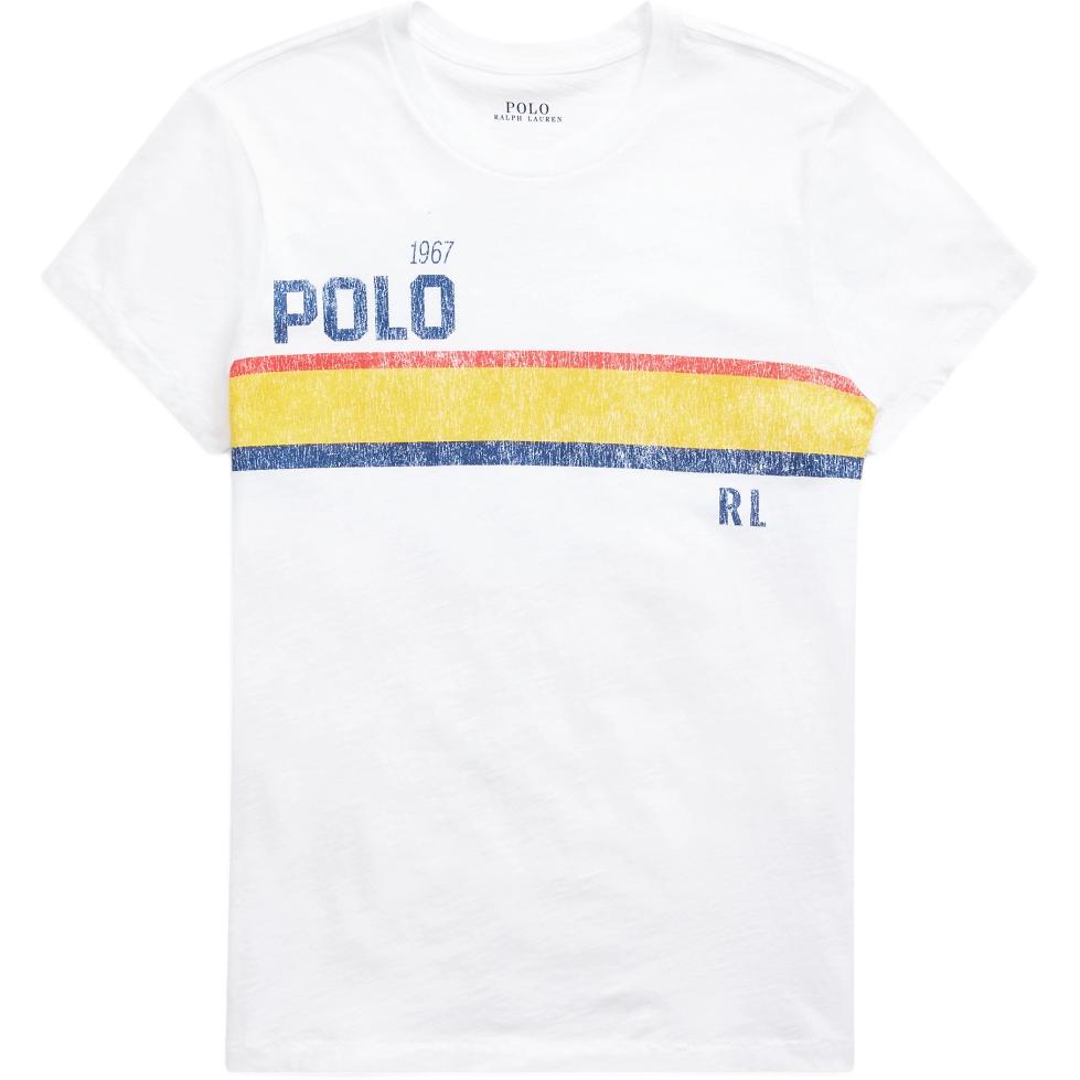 Polo Ralph Lauren Логотип Вязаная футболка с коротким рукавом в акварельную полоску Классическая версия Женские топы 211779464-001