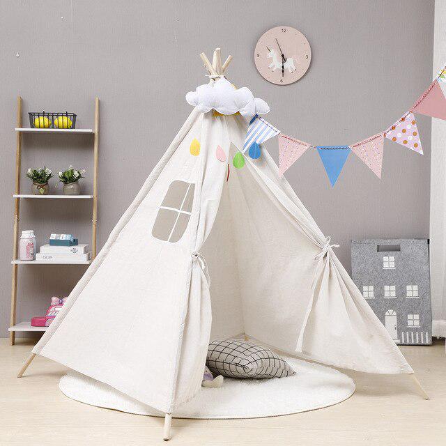 Portable Indian Children's Tent for Kids Cotton Carva Tipi Teepee Kids Tent Children's House Indoor Playhouse 1.1/1.35/1.6/1.8M
