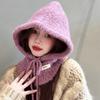 Осень и Зима Новая Корейский стиль Антивозрастная Балаклава Шапка Шарф на пуговицах Шапка Цельная Женская Защищающая уши и Теплая Вязаная Шапка