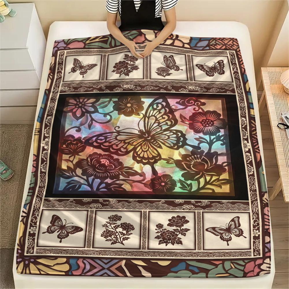 Butterfly Decoration Print Flannel Blanket, High quality Comfortable for All Seasons, Home Decor, Warmth and Comfort, Perfect for Christmas Gifts33