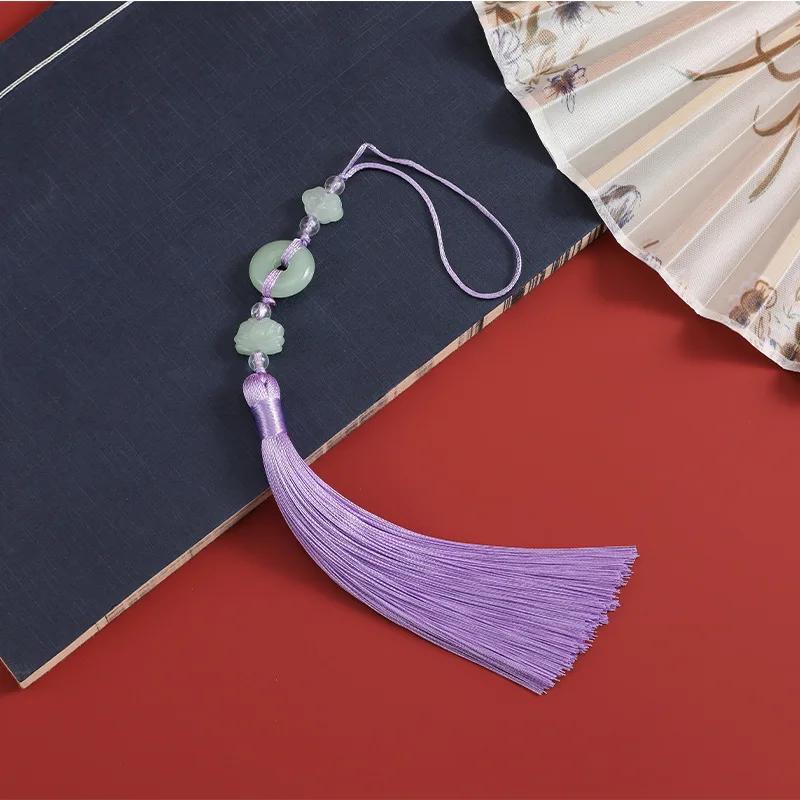 Beautiful Tassels Traditional Imitation Jade Colorful Polyester Tassels Home Decoration Handicraft Folding Fan Ornament