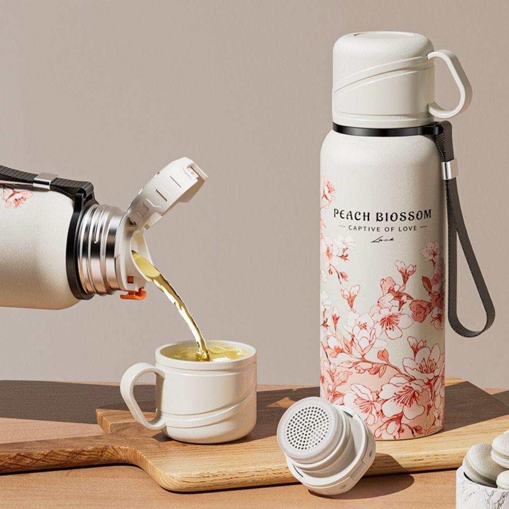 620ml Travel Mug Stainless Steel Thermal Cup Portable Flower Pattern Thermos Bottle  Travel