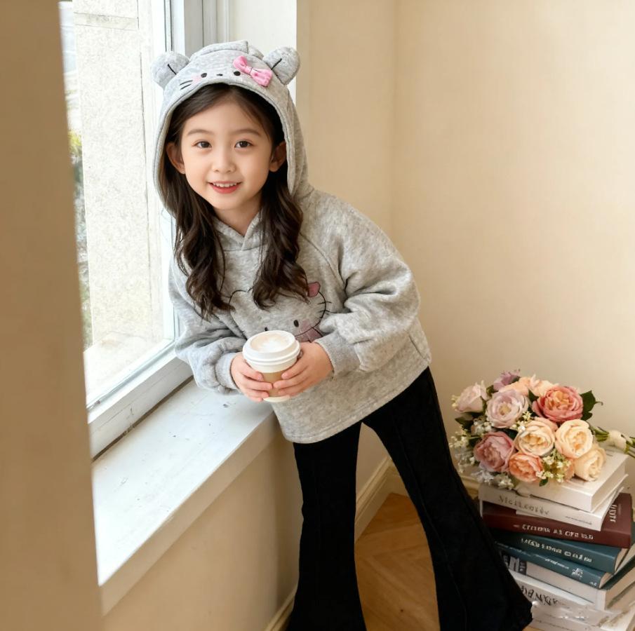 Детский осенне-зимний 2025 года набор: Худи с мультяшным бантом и расклешенные брюки