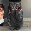 ZYLLO Hip Hop Retro Street Casual Y2k Harajuku Fashion Trend Embroidery Pattern Denim Trousers Straight Wide Leg Pants