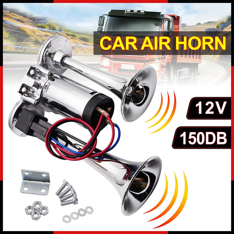 150db Car Electric Loud Horn Dual Trumpets Speaker Auto 12v Air Horn Siren Sound Security Alarm Signal for Train Truck Boat SUV