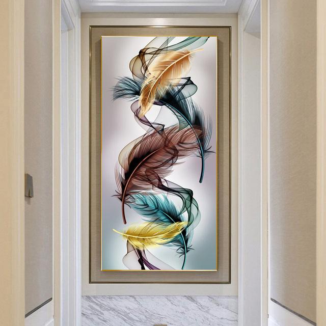 Золотое перо абстрактная картина на холсте плакаты на скандинавскую тему и принты настенные художественные картины для гостиной домашний декор без рамки