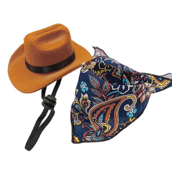 Ковбойская шляпа для питомца, мини-кепка для косплея, бандана, шарф, аксессуары для костюма на Хэллоуин для маленьких и средних собак, кошек, украшение для вечеринки