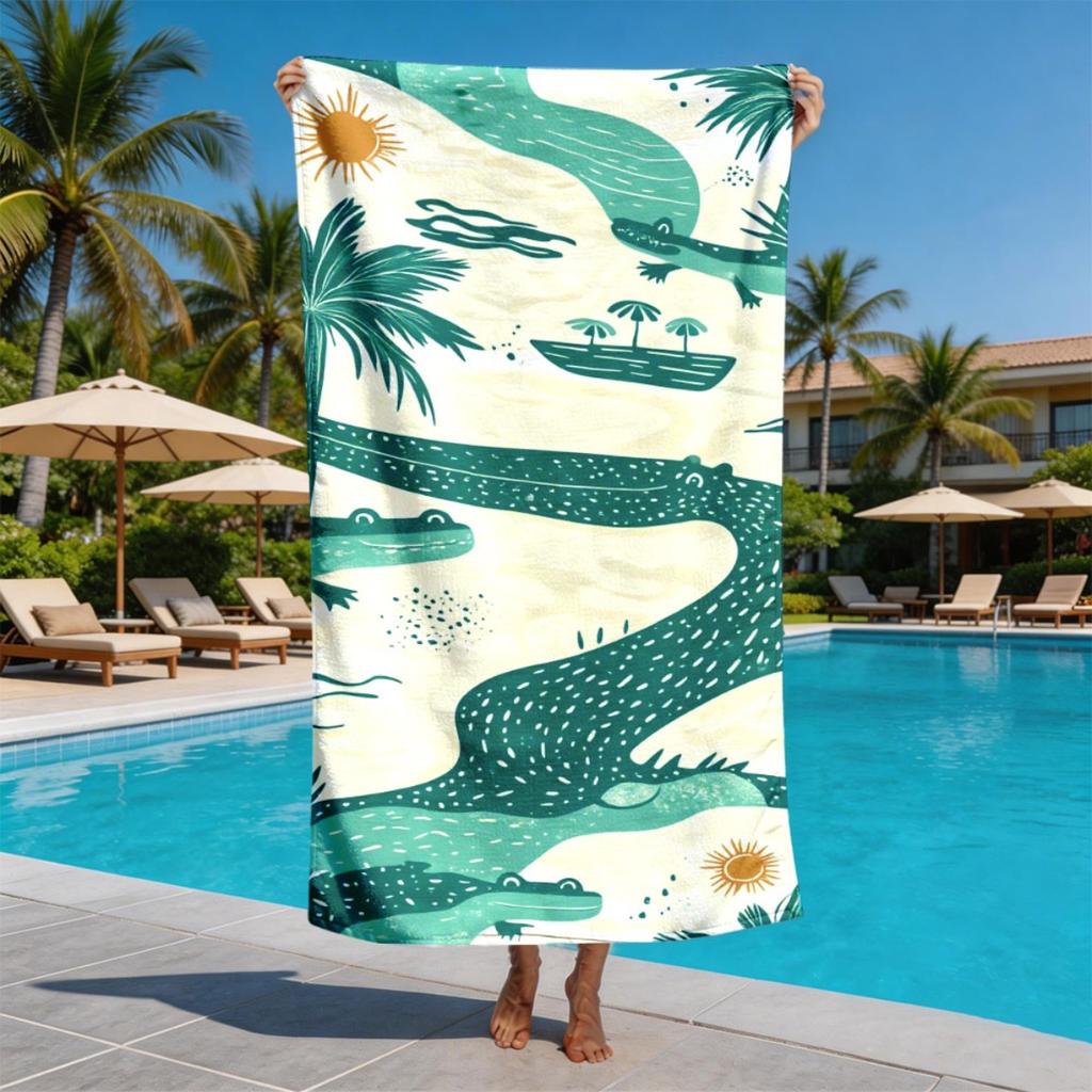Tropical Cartoon Illustration Theme polyester microfiber beach towel is highly absorbent suitable for swimming and beach outings