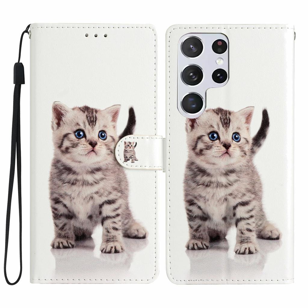 For Samsung Galaxy S25 Ultra Wallet Case PU Leather Pattern Printing Stand Phone Cover with Strap