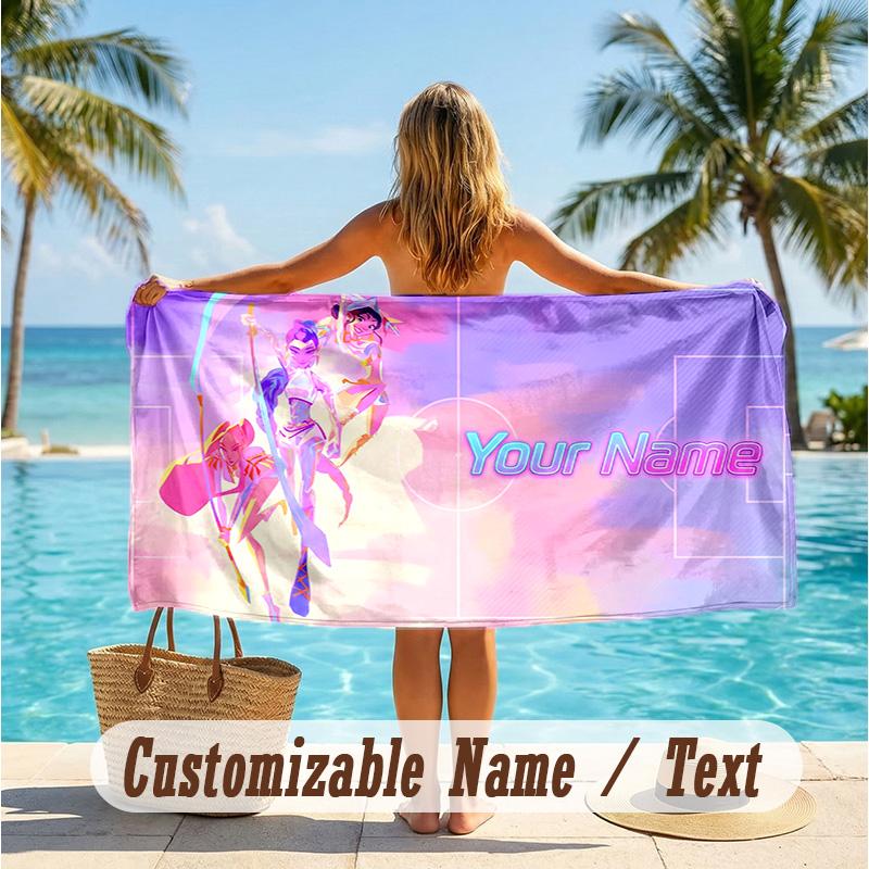 Custom Text Beach Towel, Soft Absorbent Swimming Multi-use TowelKpop Demon Hunters