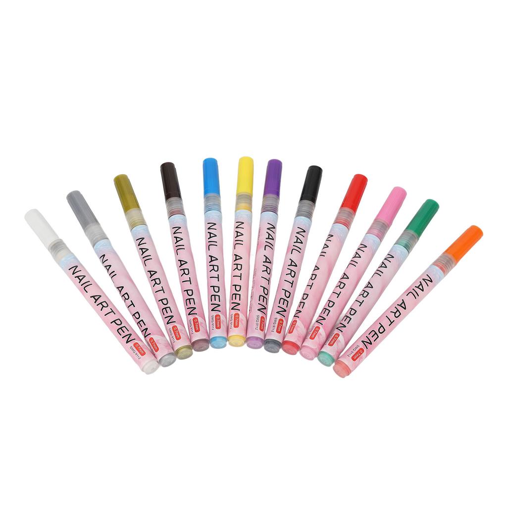 Набор ручек для нейл-арта 12 цветов Быстросохнущие Портативные Стойкие Ручки для рисования и росписи ногтей для деталей и линий