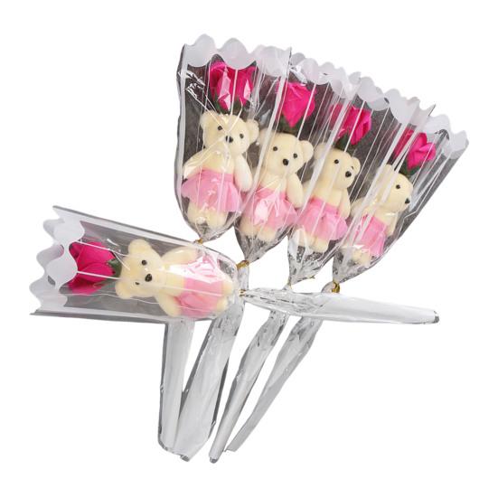 Букет из роз на День святого Валентина с мишкой Одиночная мыльная роза с плюшевым мишкой Искусственный букет роз Подарки на свадьбы, юбилеи