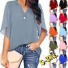 Летние топы больших размеров, модная одежда, женские повседневные топы с короткими рукавами, женские свободные топы с расклешенными рукавами, однотонная шифоновая блузка с v-образным вырезом