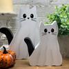 1/2Pcs Ghost Cat Table Sign Halloween Spooky Wooden Ghost Kitten Tiered Tray Decoration Rustic Desktop