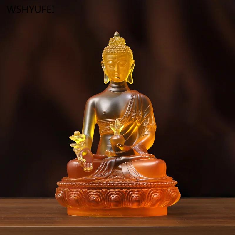 1 PCS 13.5x19.5cm Resin Painted Gold Water Glass Pharmacist Buddha Temple Home Living Room Offering Feng Shui Ornaments
