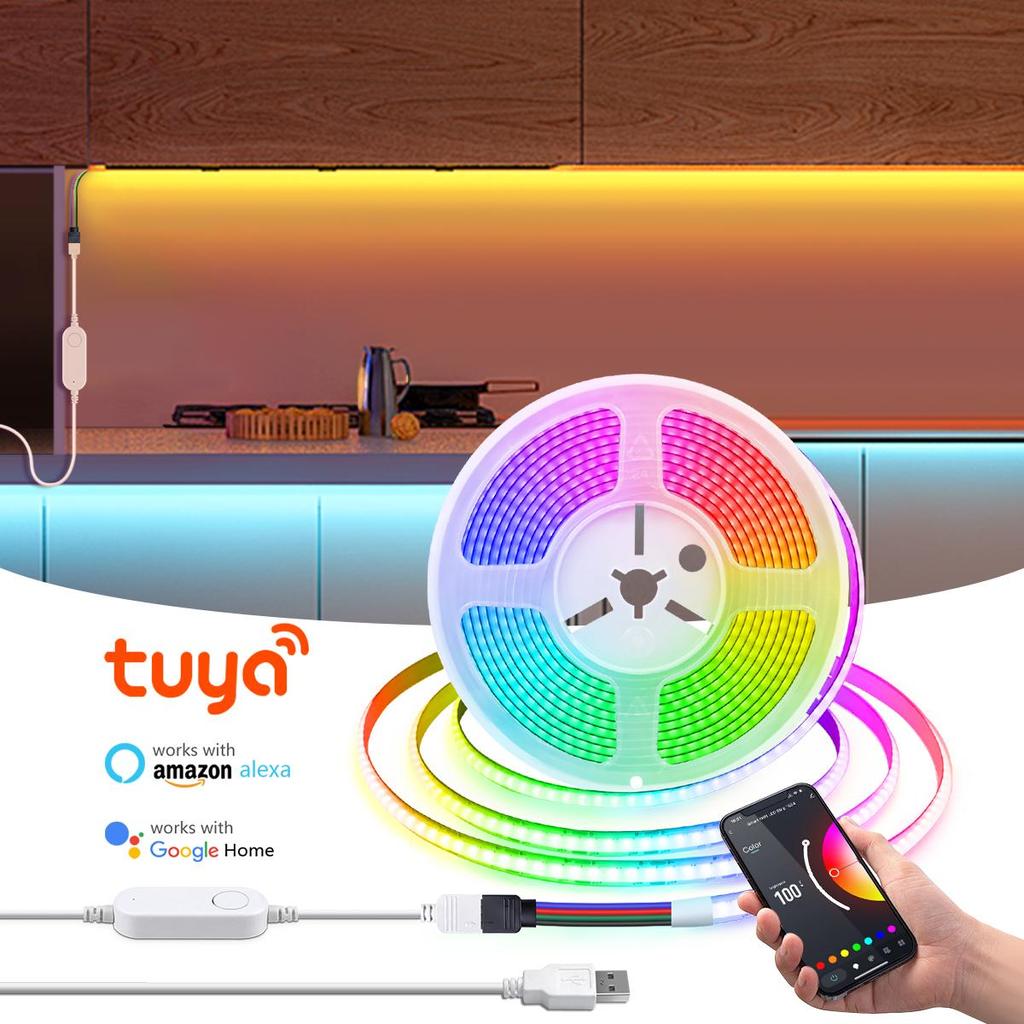 Умные светодиодные ленты Tuya Smart WiFi RGB COB USB 5V 576 светодиодов/м с пультом дистанционного управления и диммированием, светодиодная лента для подсветки телевизора, украшения кухни и комнаты