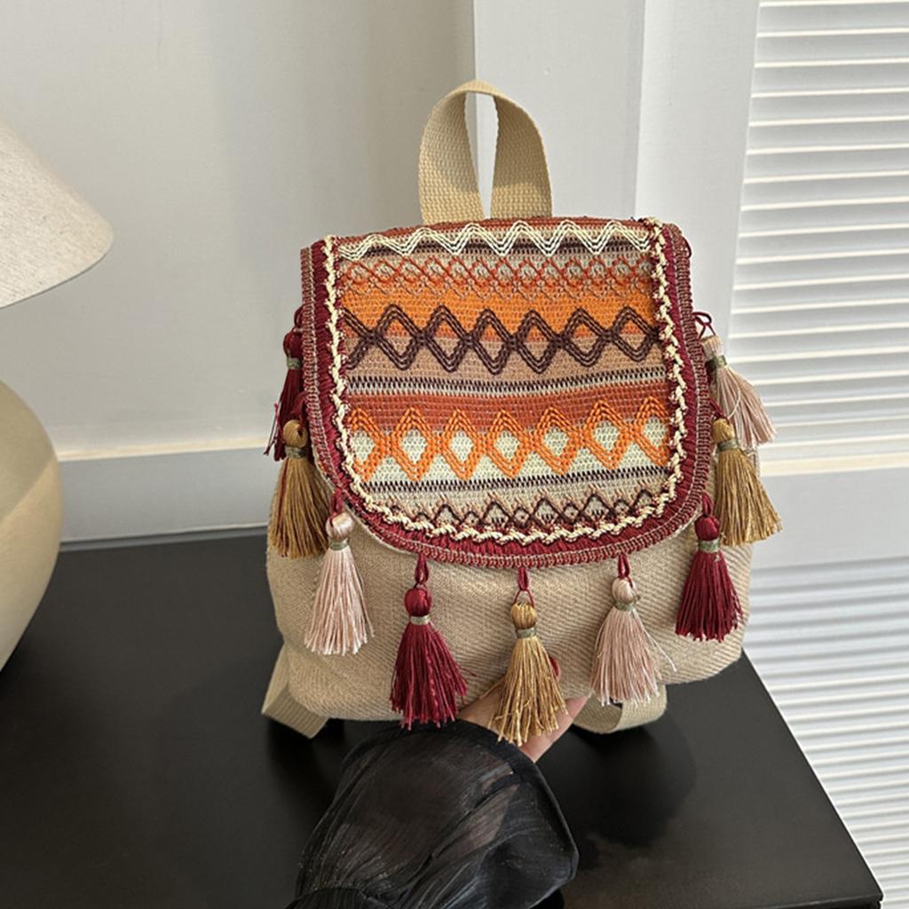 Сумка через плечо с двойным ремнем, рюкзак для девочек-студентов, универсальная сумка с кисточками, школьный рюкзак в этническом стиле для отдыха