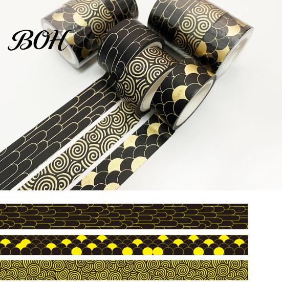 Planner Adhesive Tape 3 Rolls Golden Foil Washi Tape, Retro Plaid Leaf Pattern Decorative Kit Masking for DIY Crafts, Journal, Planner, Scrapbooking