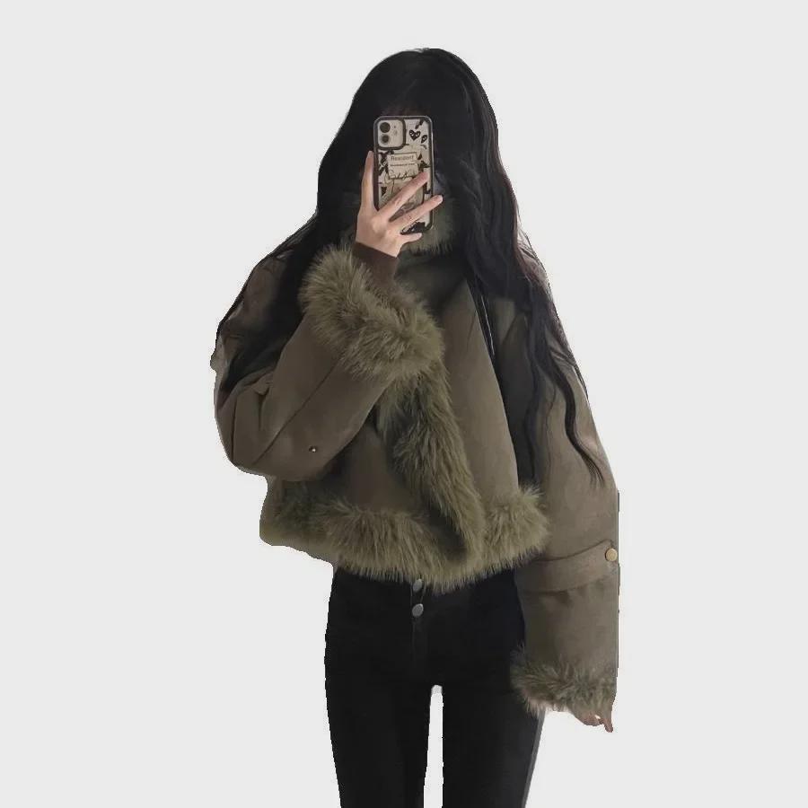 Women's High-End One-Piece Suede Fur Jacket: Autumn/Winter Loose, Thickened Motorcycle Style
