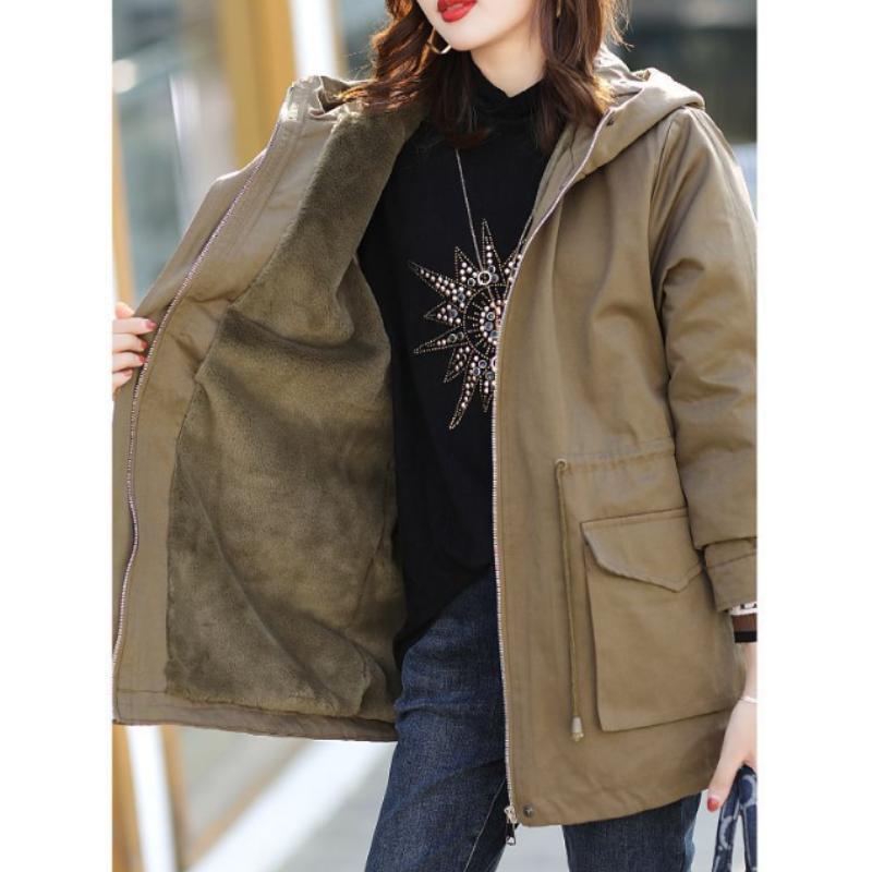 Jacket Women's Jacket Winter Plus Velvet Warm Temperament Hooded Cotton Loose Jacket