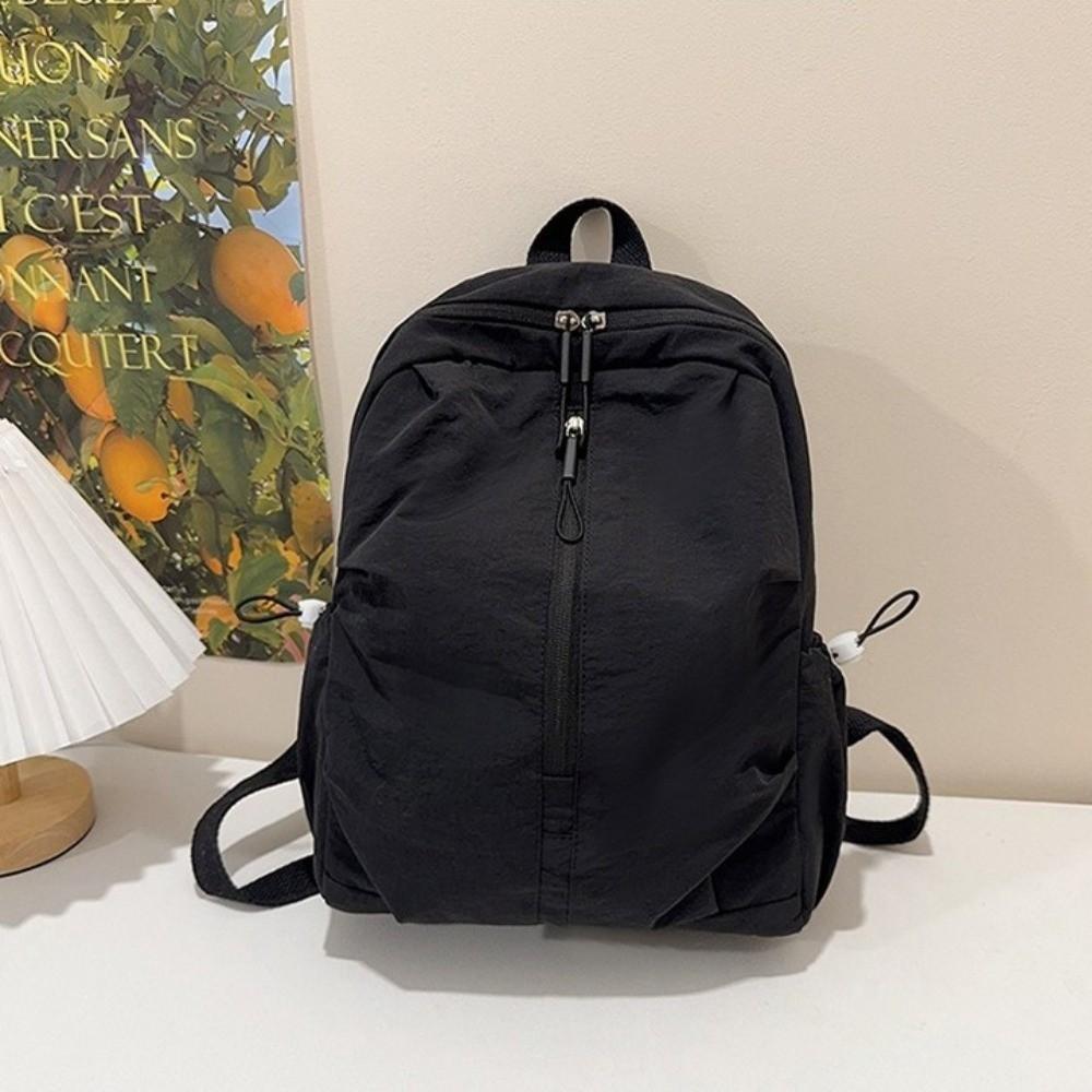 Pleated Nylon Backpack Large Capacity Student School Bag Casual Rucksack Women