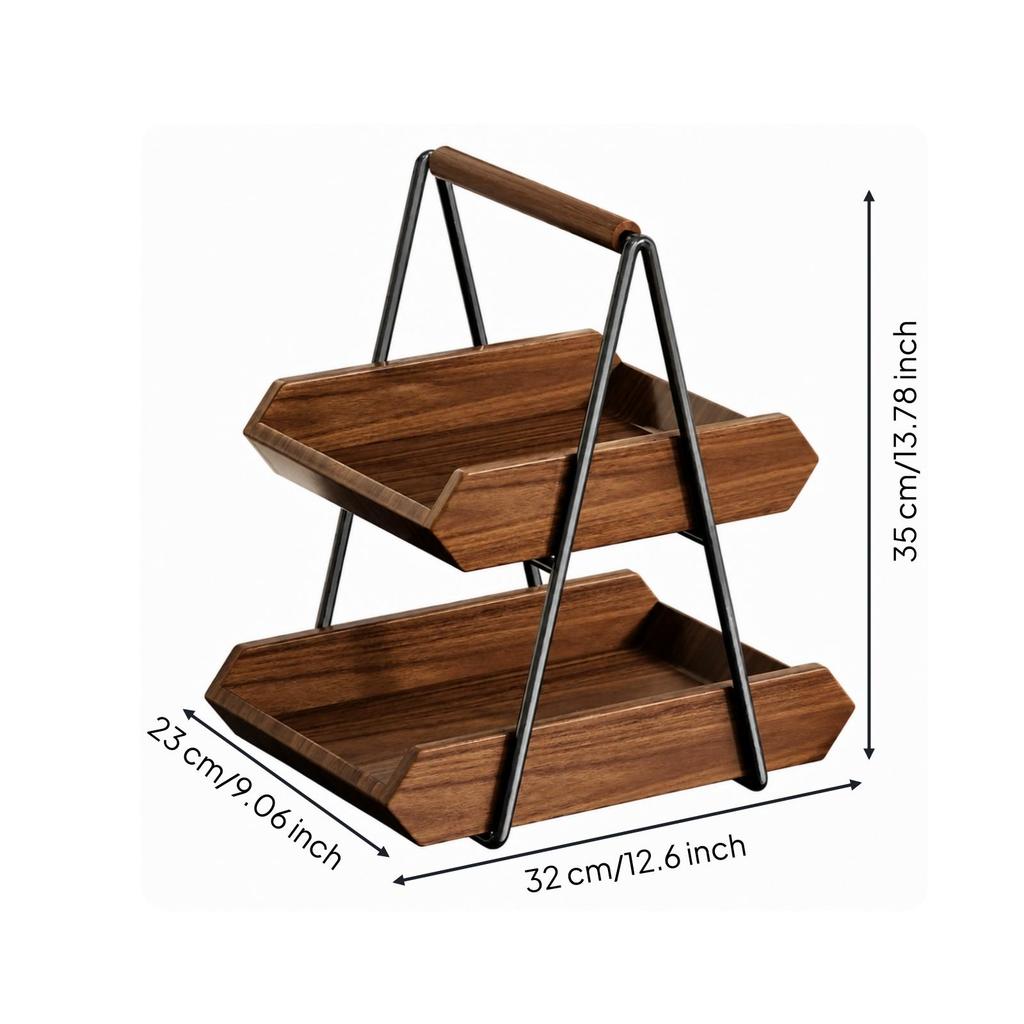 Two-Tier Countertop Storage Rack Easy to Clean Wood and Metal