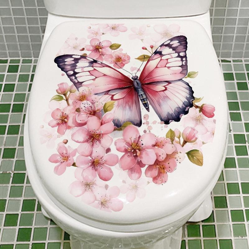 Романтическая бабочка с цветами персика, наклейка на стену, домашняя наклейка на крышку унитаза, украшение, виниловые наклейки, домашний декор