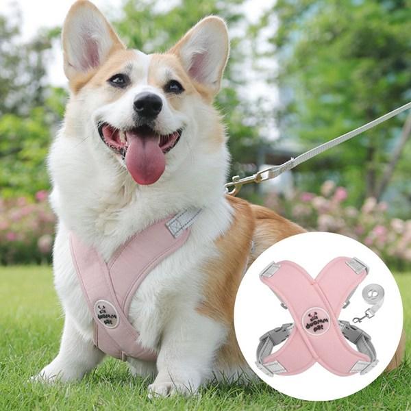 Daily Public X-shaped Double Locking Dog Harness Vest with Leash, Green