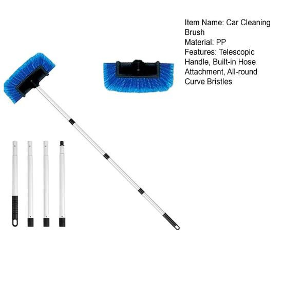 Car Cleaning Brush with Soft Synthetic Bristles Telescopic Handle Built-in Hose Attachment Car Wash Brush