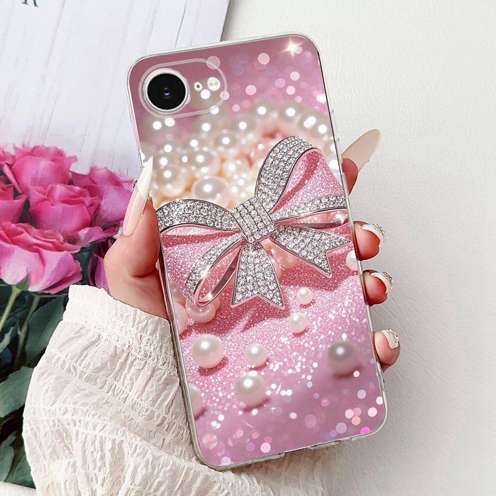 Clear For iPhone 16e A3212 A3409 A3410 A3408 Cover For iPhone 16e Case Fashion Luxury Flowers Cute Funny Painted Soft Bumper