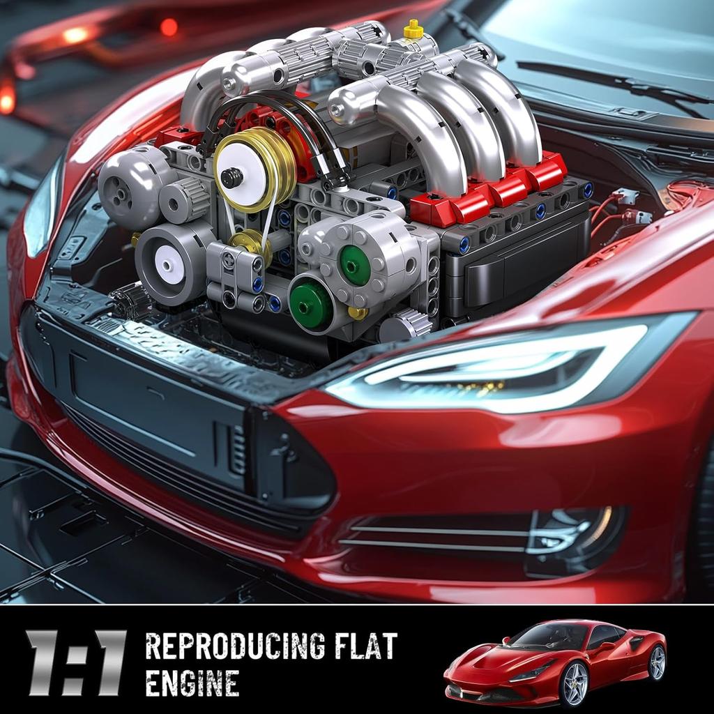 MOULD KING 10193 Техническая часть автомобиля Игрушки Моторизованный оппозитный двигатель Строительный блок Новые горизонтально-оппозитные двигательные блоки