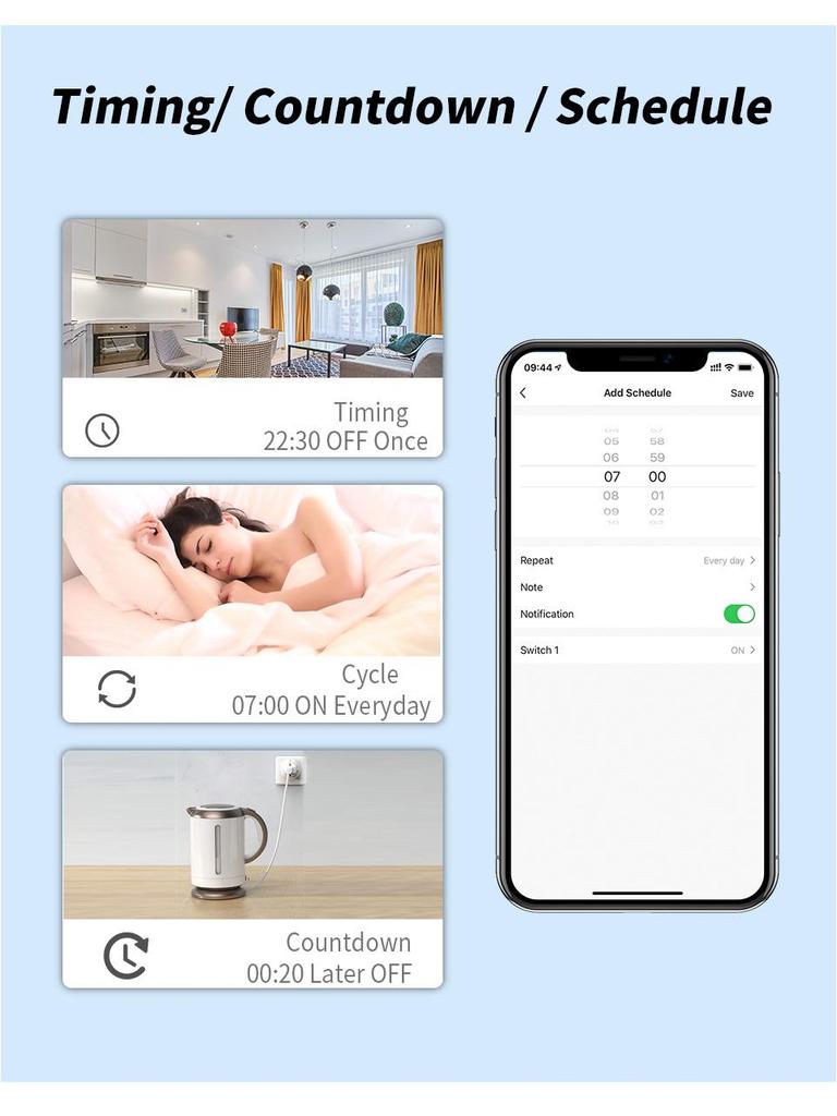 Умная WiFi EU розетка с таймером и управлением через приложение и Alexa